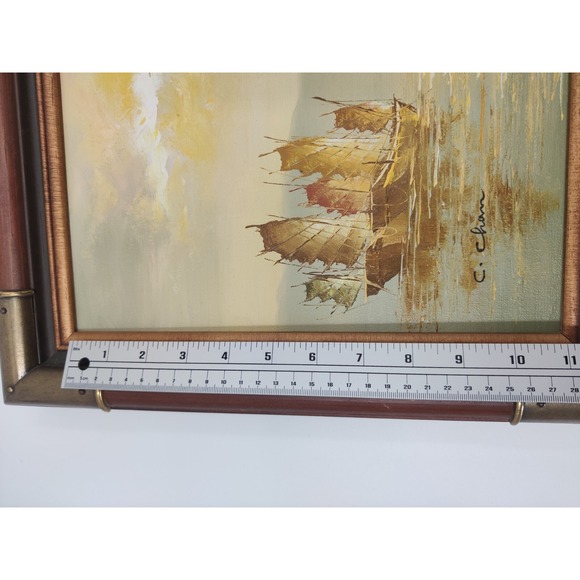 VTG Framed Chinese Junk Ships 20x16 C. Chan Oil Painting- Creative Galleries - Picture 16 of 16